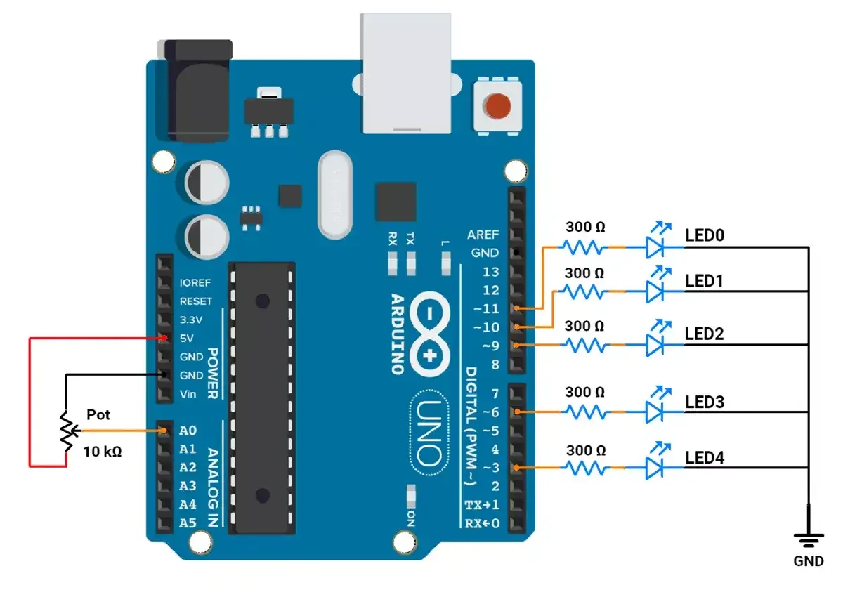 Arduino-uno-bar-graph-circuit