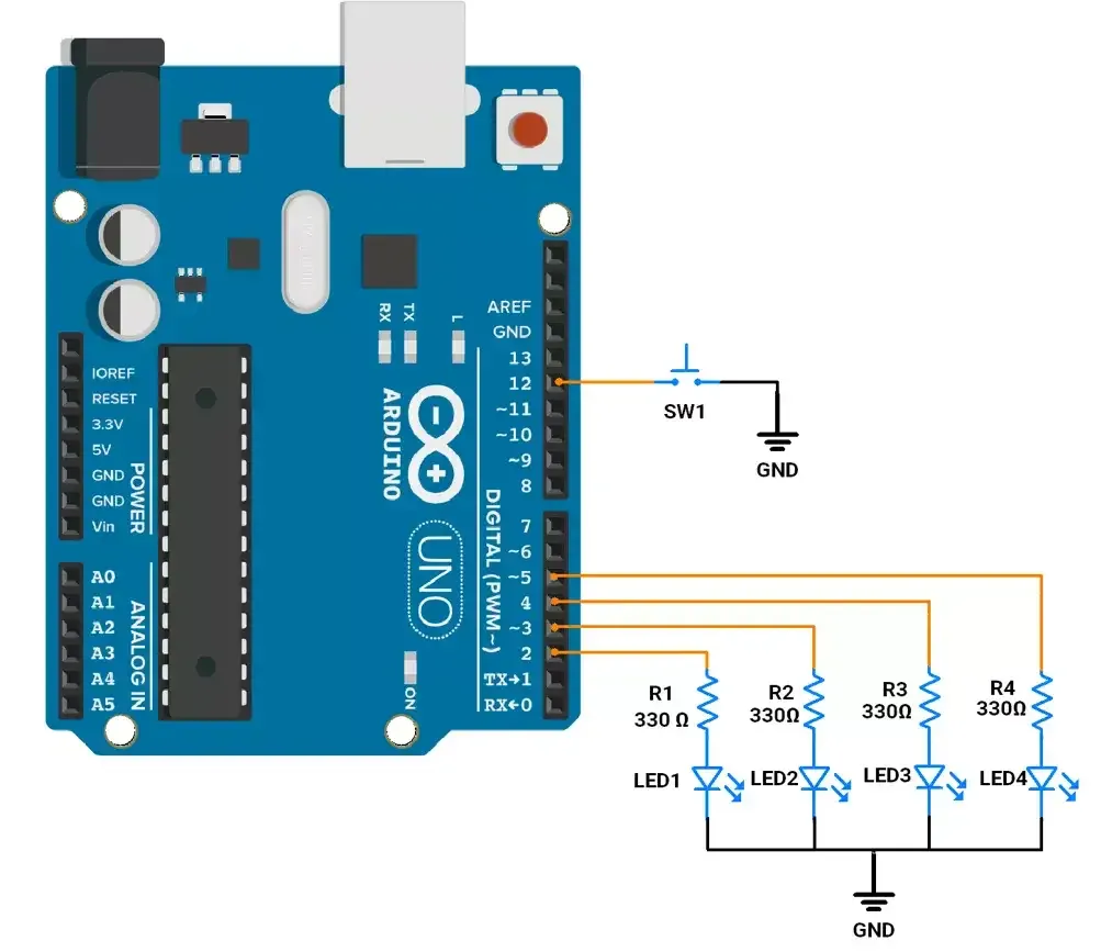 Arduino-LED-blinking-pattern-circuit
